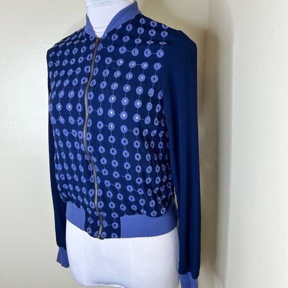 AMADI Bomber Jacket Small Redskin Blouson Eyelet Full Zip Embroidered Blue Crepe - Picture 4 of 12